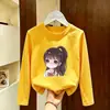 Camiseta de Manga Larga de Algodón Puro Estilo Coreano para Niñas, Primavera y Otoño, Camiseta Básica Casual con Estampado de Dibujos Animados para Bebé, Cuello Redondo