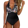 Nuevo traje de baño de una pieza bikini de comercio exterior transfronterizo europeo y americano para mujer, sin espalda, sexy, con tiras cruzadas, bloques de color, trajes de baño para mujer de Amazon