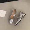 Primeiro Encontro com os Sapatos Mary Jane Prata Retro Chunky com Laço Estilo Francês para Mulheres, Novo Modelo 2026, Tira Única, Estilo Fada, Leve
