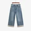 Calça jeans casual listrada com punho plus size para mulheres, coleção outono 2026, cintura alta, modelagem solta, perna larga, calça reta que afina NK1539
