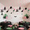 Set de Pancarta de Letras de Cumpleaños de Bruja Mágica Rosa y Verde, Topper Espiral para Pastel, Decoración de Panal al por Mayor