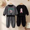 Nuevo Conjunto de Sudadera con Capucha y Pantalón Jogger de Ardilla y Cachorro de Dibujos Animados para Niños y Niñas, Ropa Casual de Dos Piezas para Hermanos