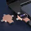 Al por mayor transfronterizo Unidad flash USB cruzada luminosa Cuatro en uno Alta velocidad Doble uso para teléfono móvil y computadora Unidad flash USB de gran capacidad Unidad flash USB de metal