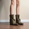Versão em couro macio ~ Patchwork estilo deserto, modernas, botas western retrô para mulheres, com design em lona, tiras e detalhe de laço, em estilo de bota curta