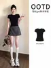 Traje Deportivo de Verano para Mujer 2026 Estilo Nuevo Ajustado Top de Manga Corta con Falda de Línea A de Cintura Alta Ropa de Trabajo