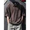 Camisa polo masculina de manga curta com textura cinza escuro, camiseta de verão de alta qualidade estilo "old money", manga meia-manga casual solta