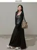Julu Studio Conjunto de Mujer Tallas Grandes Estilo Coreano Camisola Rayada Relajada Elegante Cárdigan Falda de Cintura Alta Tallas Grandes
