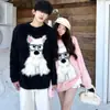 Tricô Macio e Ceroso para Filhotes Outono e Inverno Roupa de Casal Retrô Americano Imitação de Visão Estilo Preguiçoso Jaqueta de Tricô Masculina e Feminina
