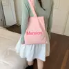 Bolso de Hombro Sencillo y Casual de Lona con Letras Estilo Coreano, Bolso Tote Versátil de Gran Capacidad para Estudiantes y Personas que Van al Trabajo