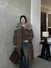Chamarra de plumón Yuyan con cuello de piel de zorro para mujer, estilo largo, cintura con cordón, corte holgado coreano, talla grande, nuevo abrigo de invierno 2026