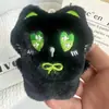 Boneca Gato Preto Pelúcia Fofa Olhos Grandes Pingente de Boneca Pingente de Menina Pingente de Bolsa Chaveiro que Faz Barulho Diy