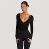 Camiseta Base Sexy de Manga Larga con Cuello en V Cruzado Nuevo Estilo Transfronterizo Ropa de Otoño para Pilates Yoga para Mujeres Deportes