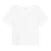 Camiseta de punto acanalado simple estilo coreano con botones, cuello redondo, hombros normales para mujeres de talla grande, top holgado y adelgazante 65590