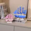 Navegación Suave Rosa Azul Mediterráneo Velero de Madera Adornos Decoraciones para el Hogar Tienda Manualidades Modelo de Velero