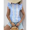 Camisa de Patchwork de Encaje a Rayas Nueva de Verano 2026 Moda Femenina Transfronteriza Europea y Americana Cárdigan con Mangas Volantes Blusa