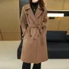 2026 Nuevo Estilo Cuello de Solapa Doble Botonadura Lana Doble Cara Abrigo de Lana Abrigo Largo de Lana para Mujer Cortavientos de Otoño e Invierno
