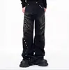 Jeans lavados de estilo retro americano transfronterizos para hombres y mujeres, nuevos pantalones casuales holgados de pierna ancha con diseño de remaches, modernos