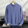 Suéter de Cachemira con Media Cremallera y Cuello Alto Estilo Lujo Ligero para Hombre, Jersey de Punto Holgado Casual, Prendas de Punto de Color Puro, Camiseta Interior