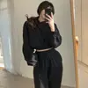 Conjunto Deportivo con Sudadera con Capucha Corta de Manga Larga Versátil Estilo Coreano Nicho + Pantalones Jogger Deportivos de Cintura Alta con Cordón