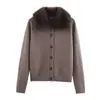 Fabricantes Mayoristas de Ropa para Mujer Transfronteriza 2025 Aliexpress Más Vendido Moda Elegante Chaqueta de Punto con Solapa de Piel Sintética