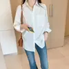Foto Real de Roupas Femininas para Comércio Exterior: Estilo Coreano Outono Nova Roupa Feminina, Camisa Básica de Chiffon Cor Sólida, Camisa Cardigan, Camada Base