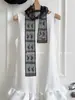Lenço de Seda com Renda Branco Puro Feminino Vintage Longo Fino Fita Empilhado para Usar Versátil Colar Decorativo Lenço Fita