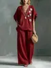2026 Novo Estilo Transfronteiriço Amazon Conjunto Feminino de 2 Peças Tamanho Plus Algodão Linho Conjunto Casual Calça Longa Solta de Cintura Alta