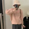 Suéter de Malha com Gola Redonda Waffle para Mulheres Macio Ceroso Estilo Coreano Outono e Inverno Novo Cor Sólida Jaqueta Cardigan de Manga Longa Simples Moderna