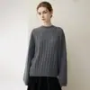 Suéter de Punto Trenzado 100% Cachemira Estilo Perezoso Otoño Invierno para Mujer Cuello Redondo Pulóver Holgado Manga Larga Capa Base