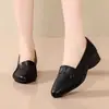 Sapatos de salto alto Dou Dou bico fino femininos 2026 outono novo versátil salto baixo boca rasa salto grosso sola macia couro macio sapatos de mãe femininos