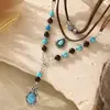 Collar Estilo Europeo Estilo Étnico Maillard de Mezclilla Turquesa Colgante Cadena de Clavícula en Capas Venta al por Mayor de Comercio Exterior para Mujeres