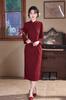 Cheongsam Familiar Rojo Otoño Estilo Chino Ropa Madre-Hija Vestido Mejorado Traje Tang Rojo Vestido de Manga Larga Cheongsam