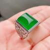 Anillo de gema de calcedonia verde para hombre, dominante, anillo de piedra preciosa verde de la suerte para hombre, venta al por mayor en vivo