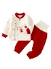 Roupa de Ano Novo para Bebê Conjunto de Duas Peças Outono e Inverno Roupas Quentes Espessadas de Outono para Recém-Nascido com Calças