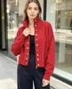 Cardigan de Tricô Gola Alta Europeu e Americano Transpassado Duplo Feminino Novo Estilo Outono e Inverno Suéter Jaqueta Feminina Top Casual Versátil