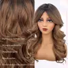 Nova Peruca Completa para Cabeça, Estilo Europeu e Americano Transfronteiriço, Marrom Degradê, Franja Ondulada da Moda, Cabelo Cacheado Natural de Comprimento Médio, Mais Vendida
