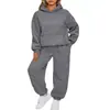 Conjunto de Moletom Cor Sólida Primavera e Outono, Moda Feminina Europeia e Americana, Top com Capuz de Ombro Caído, Conjunto de Duas Peças com Calça Jogger, Estoque Transfronteiriço