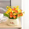 Decoración de Flores Artificiales Arreglo de Flores de Girasol Pequeño Macetero Plástico Ramo Decoración de Sala de Estar Mesa de Comedor Decoración de Planta Verde