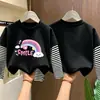 Camiseta para niña, algodón puro, a rayas, manga larga, nuevo modelo primavera y otoño 2026, camiseta básica para niñas estudiantes, top para niños
