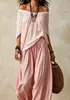 Conjunto de mujer transfronterizo europeo y americano Amazon TK2026 nuevo top largo holgado de hombros descubiertos + pantalones de farol