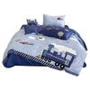 Conjunto de Quatro Peças de Algodão de Fibra Longa para Menino com Tema de Trem Puro Algodão Capa de Edredom Lençóis Desenho Animado Roupa de Cama Infantil