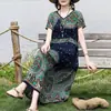 Falda Larga Acampanada Nueva Colección Verano 2025 para Mujeres de Mediana Edad y Mayores, Vestido Casual de Algodón y Seda de Manga Corta para Madres