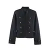 Blazer transfronteiriço europeu e americano com ombreiras e detalhe de gravata, nova moda feminina para o outono em estilo europeu e americano