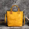 Bolsa Cruzada Popular de Gran Capacidad para Transmisión en Vivo Estilo Chino Retro Frotado a Mano de Cuero Genuino Bolso de Hombro Multiusos