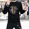 Moletom de Moda Europeia com Artesanato Pesado, Strass a Laser, Gola Redonda, Mangas Longas e Mangas Curtas para Jovens Modernos e Únicos
