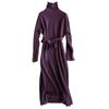 Vestido de gola alta de cor sólida estilo coreano feminino 2023 outono e inverno novo elegante all-match lace-up comprimento médio vestido de malha