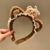 Faixa de cabeça fofa com orelhas de panda para lavar o rosto, faixa de cabeça de pelúcia de desenho animado com coroa alta para mulheres, faixa para maquiagem e lavar o cabelo, acessório de cabelo