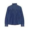 Roupas femininas de comércio exterior europeu e americano transfronteiriças ZA, populares no AliExpress, camisa jeans da moda de manga longa com bordas babadas