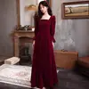 Vestido de Gala de Alta Gama para Brindis Nupcial, Elegante Vestido de Novia de Manga Larga con Efecto Adelgazante para Otoño e Invierno, Vestido para Banquete en Casa, Vestido de Boda de Terciopelo Rojo