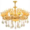 Lustre de cristal para sala de estar de villa estilo europeu, luxuoso e grandioso, para hall de loft duplex e sala de jantar, com luminárias de jade e liga
